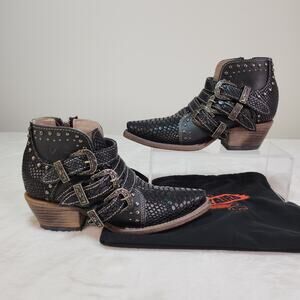 Freebird Wilhemina Black Snake Studded Leather Boots 5 RARE Moto Rocker Cowgirl